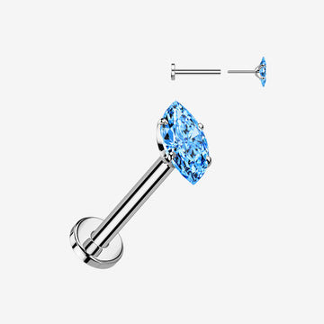 Implant Grade Titanium OneFit Threadless Marquise Gem Sparkle Top Flat Back Labret-Aqua